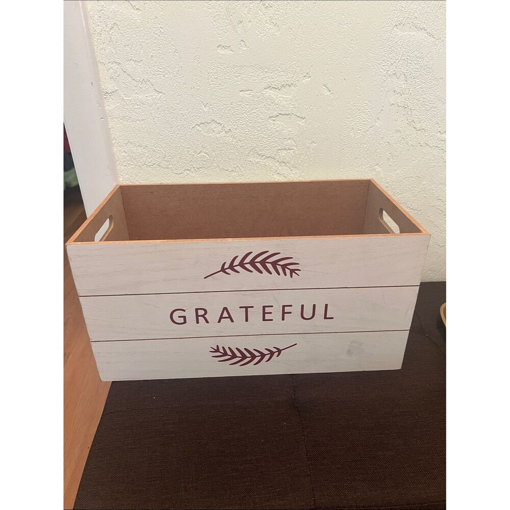#2088*”7x15”Grateful Wooden Storage Crate - White with Burgundy Accent